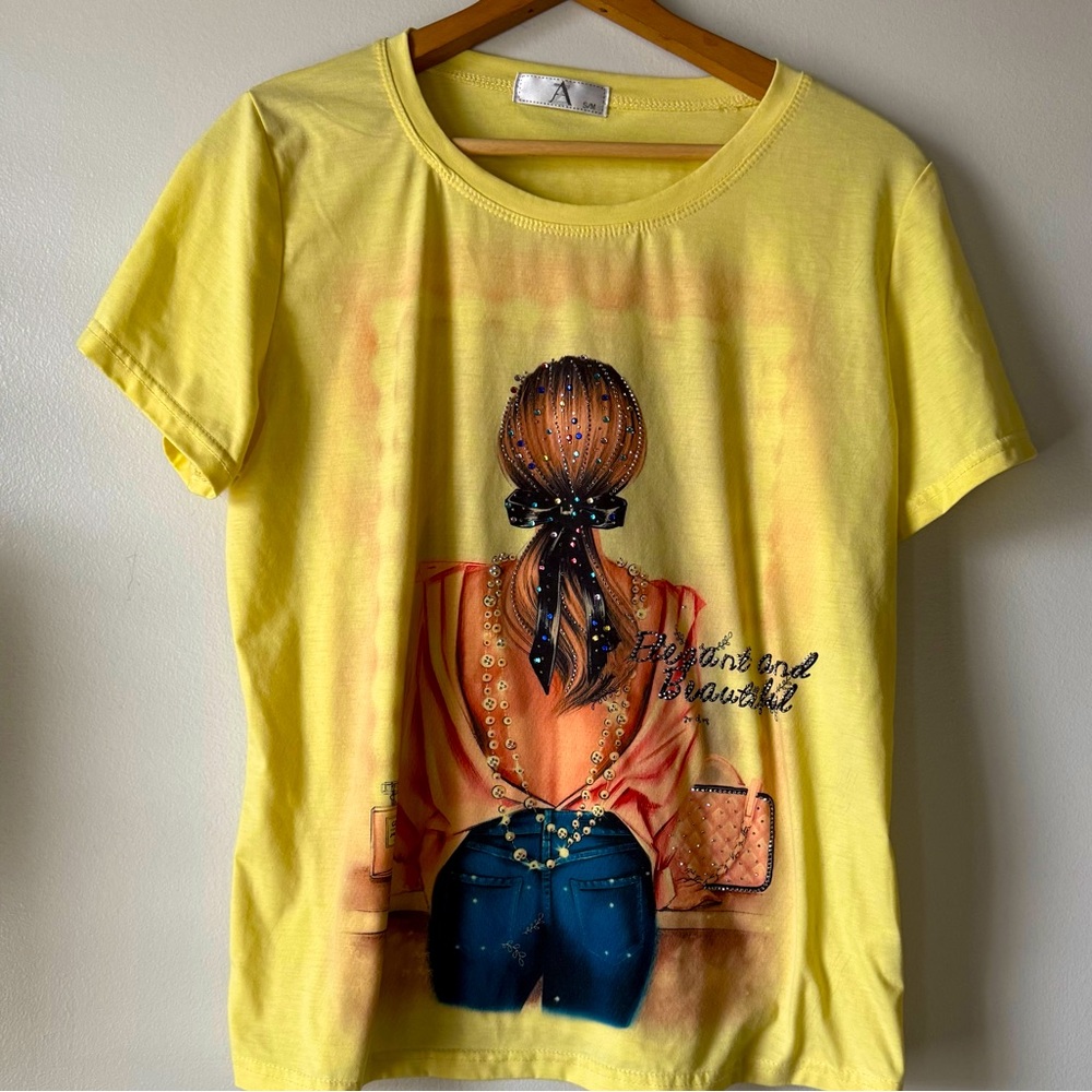 Yellow Graphic T-Shirt with Stylish Print and embellishments from the brand AZ